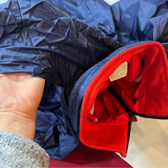 LL Bean BLUE NYLON red Rain Wind Jacket Full Zip COAT Hood vented Windbreaker Lg - Picture 3 of 16